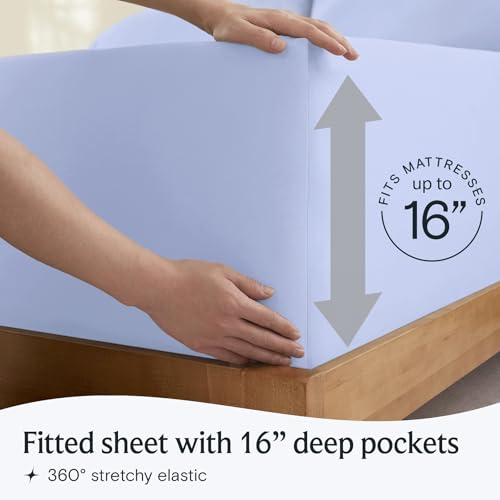 Image of LuxClub 4 PC Sheet Set Bed Sheets Deep Pockets 16 inch Eco Friendly Wrinkle Free Cooling Machine Washable Hotel Bedding Silky Soft - Sky Blue Full