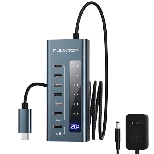 PULWTOP USB C Hub for Laptop, 7 in 1 10Gbps USB Adapter Support Data & Charging(Not Support Video), USB Hub 10Gbps Ports for iMac, MacBook Pro/Air, iPad, XPS, USB Hub Multiport Adapter