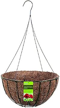 Gardman R427 Black 20" Diameter Wire Grow Basket with Coco Liner, Plastic Insert, 4-Leg Wire Hanger