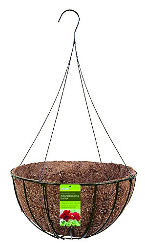 Gardman R422 Black 16" Diameter Wire Grow Basket with: Coco Liner, Plastic Insert, 4-Leg Wire Hanger