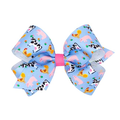 Wee Ones Girls' Grosgrain Farm-themed Print Hair Bow, Handmade, Medium, Multicolor