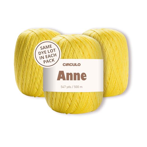 Image of CIRCULO Anne Yarn Pack, 1641 yds for Knitting & Crochet, 3 Balls of 100% Mercerized Brazilian Virgin Cotton, Soft Fingering Weight, Color 1709 Gouda