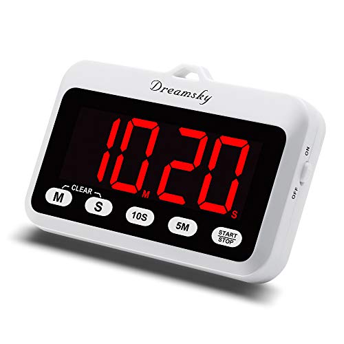 DreamSky Portable Digital Kitchen Timer with Large Red Number Display, Count Up/Down Timer