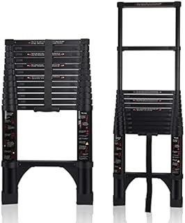 3.8m Telescopic Ladder, Light Extension Ladder Aluminum, Free Height Adjustment, Solid Double Lock Catch, 13 Steps, Maximum Load Capacity 150kg, Black