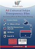 Universal Inkjet Transparency Film A4 Clear OHP Sheets Ink Jet Printer Acetate Film Overhead Projector Film Tracing Graphic Design Transparency Paper Printable Sheets Fast Dry 120 Micron (10 Sheets)