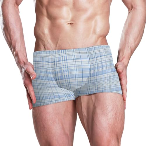 Blue Buffalo Check Plaid Mens Swim Trunk Swimwear Bathing Suit Swim Brief Square Leg Board Short S B04035432