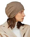 YUONNY Damen Beanie Mütze aus 100% Kaschmir, Warme Slouchy Rollrand Strickmütze Herbst Winter, Vielseitige Weich Skull Cap, Frauen Casual Hut für Outdoor Sport Ski Geschenk, Mode Kopfbedeckung Curry