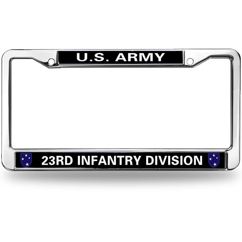 Image of US Army 23rd Infantry Division License Plate Frame, Metal Auto Tag Holder | Celebrate military history with this durable metal 23rd Infantry Division license plate frame, weather-resistant.