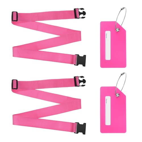 Image of M METERXITY 2-Sets Luggage Straps TSA Approved, Travel Straps for Luggage Suitcase Tags Set, Adjustable Suitcase Belt [Rose Red]