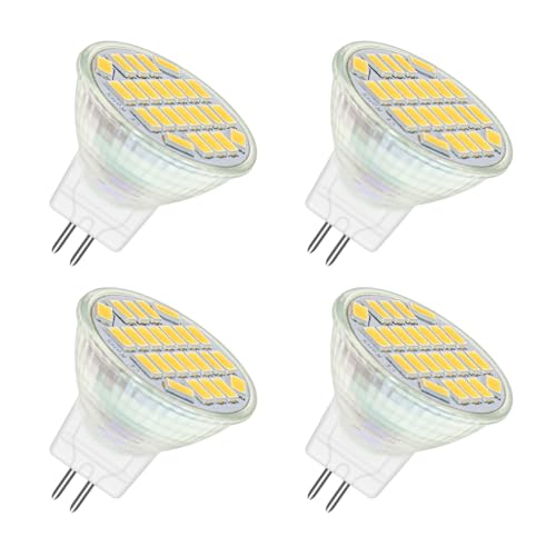 Akynite Focos LED MR11 GU4 12V 4W Luz Neutra 4000K, 120°, 400LM, 35mm MR11 35W Halógena Equivalente, CA CC 12V-24V GU4 Foco LED para Campana Extractora Caravana, No Regulable, pack de 4