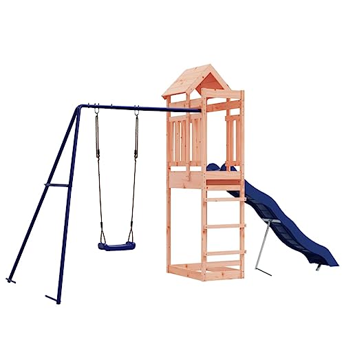 vidaXL Solid Douglas Wood Outdoor Playset, Backyard Multi-Activity Center with Wave Slide, Single Swing Set and Sandpit, Sturdy and Safe Design, Ideal for Children Aged 3-8 Years