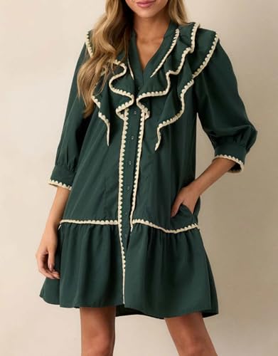 Women's Ruffle Mini Dress Short Sleeve Button Down Cute Babydoll Tiered Dress2