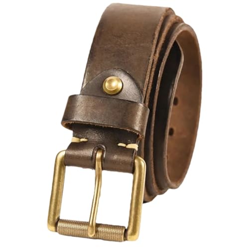 Men 4cm Wide Handmade Extra Thick Leather Belt Vintage Brass Pin Buckle Jeans Motorcycle Belt