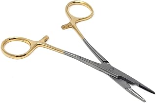 TC Olsen Hegar Needle/Suture Holder Drivers with Tungsten Carbide (TC) Inserts & Gold Rings Ratchet Locking Handle Stainless Steel Instrument Multifunction Hemostat with Scissors (5.5 Inch)