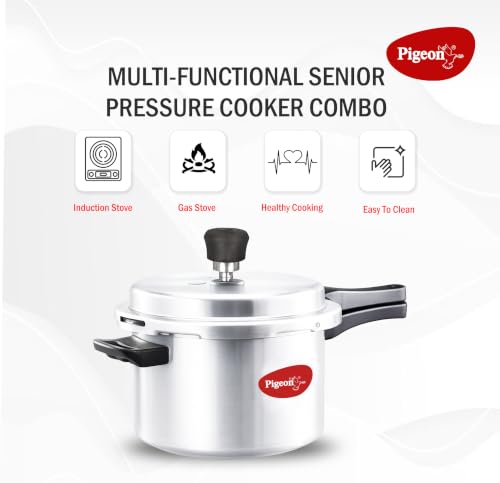 Image of Pigeon Aluminium Pressure Cooker Combo, 3L+5L, Outer Lid, Silver