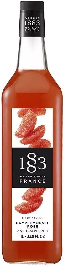 1883 Pink Grapefruit Syrup for Drinks, Made in France, 1 Liter Glass Bottle