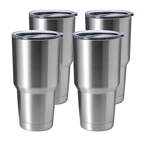 Image of 30oz Tumbler Stainless Steel Coffee Tumbler Double Wall Vacuum Insulated Travel Mug with Lid (Silver, 4 Pack)