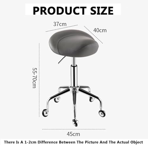 Adjustable Saddle Stool Chair with 360° Rotation & Wheels, Ergonomic Lift Seat for Home Office, Salon, Shop, Height 55-70cm, Black Color