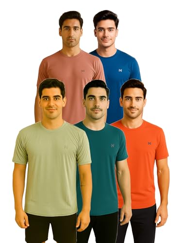 Image of Force NXT Anti Viral Anti Odour Cool Men Round Neck T-Shirt | Sportswear Breathable Solid Men T-Shirt for Gym, Running, Workout, and Casual Wear | Pack of 5