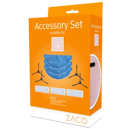 ZACO original Zubehör-Set passend V6 Saug- Wischroboter, inkl. Wischtücher, Seitenbürsten und Filter