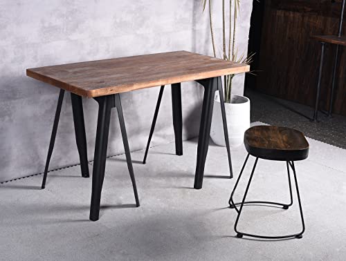 Lisuden Set Of 2 Modern Bar Stools, American Retro Country Style Dining Chairs, Mid Century Wooden Saddle Top Short Barstool With Metal Base, 18.5 Inches #TOP7