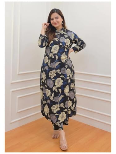 Image of DHRUVI TRENDZ Kurta Set for Women | Floral Printed Kurti Set for Woman | Daily Ethnic Kurti Pant Set | Office Outfits Kurta Sets for Woman | Festive Co Ord Set's for Women Stylish