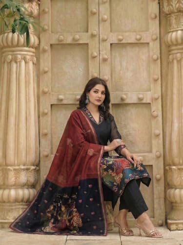 Image of ANNI Designer Women Viscose Blend Printed Straight Kurta with Pant and Dupatta | Ladies Kurta Pant Dupatta Set | Women Ethnic Wear Dress | Indian Traditional Clothing for Girl