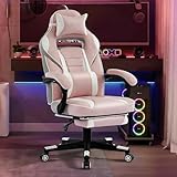 TackView PU Leather High Back Chair with Headrest, 360° Swivel, Height Adjustable, Retractable Footrest, Ergonomic Lumbar Support for Office & Gaming