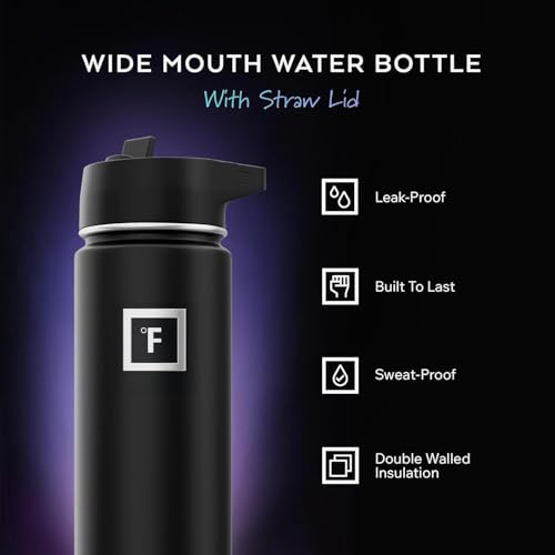 IRON °FLASK Camping & Hiking Hydration Flask with Straw, Wide Mouth Insulated Stainless Steel Sports Water Bottle - 40 oz Midnight Black - Image 3