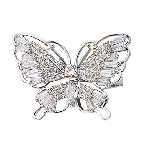 XIAOL Adjustable Open Ring Butterfly Ring Sparkling Crystal Bow-Knot Knuckle Ring Wedding Jewelry for Women and Girls
