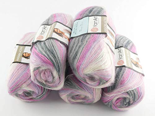 YarnArt 5 x 100 g Angora Active Batik Wolle Mehrfarbig mit Farbverlauf 500 Gramm Wolle mit 25% Mohair-Anteil türkische Wolle (848)