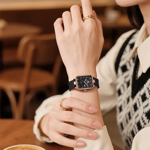Image of OLEVS Watch for Women Quartz Square Dial Analog Wristwatch Silicone Waterproof Classic Elegant Design Ideal Daily Wear Gift
