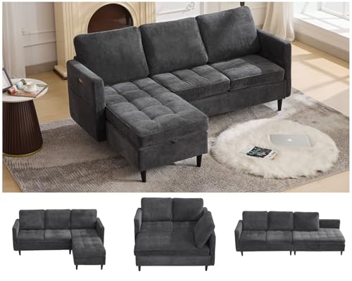 77.6" L-Shaped Sectional Couch with Storage Chaise,Convertible Sleeper Sofa Bed