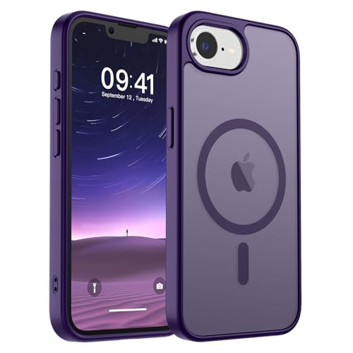 Image of SUPFINE Magnetic for iPhone 17e Case /iPhone 16e Case (Compatible with MagSafe)(Military Grade Drop Protection) Translucent Matte Shockproof with Anti-Fingerprint Phone Case,Dark Purple