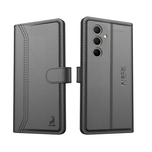 Image of AIBEX Compatible for Samsung M35 5G Flip Cover Leather Finish with Magnatic Closure | Inside TPU with Card Pockets | Wallet Stand | Complete Protection Flip Case -Black