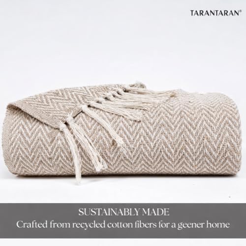 Image of Tarantaran All Season Cotton Weaved Throw Blanket for Bed /Sofa 50x70 INCHES (Beige)