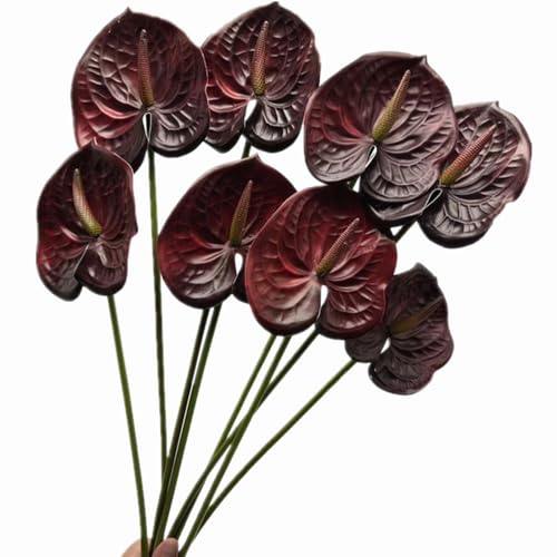 forestmistry 8pcs Burgundy Anthurium Artificial Flowers Lifelike Fake Flowers 5.5 Head for Table Centerpieces Bridal Wedding Festival Christmas Hotel Home Floral Decor (Burgundy)
