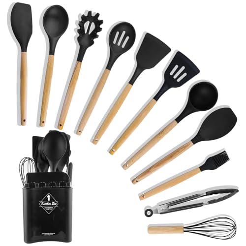 Kitchen Utensils Set 11 Pcs, BenRich Silicone Cooking Utensils Set Tools & Gadgets Holders Spatula Turner Whisks Spoon Rest for Non Stick Pans Home Use (Black) Kitchen Utensils Set 11 Pcs, BenRich Silicone Cooking Utensils Set Tools & Gadgets Holders Spatula Turner Whisks Spoon Rest for Non Stick Pans Home Use (Black)