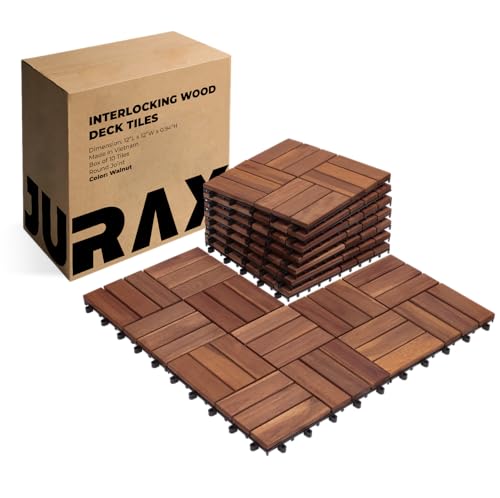 Premium Patio Deck Tiles, 10 PCs 12”x12” Snap Together Patio Flooring for Outdoor, Balcony,...