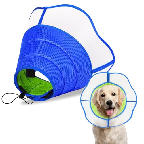 Dog Cone,Agemin Recovery Collar Cone is Adjustable,Thickened Farbic Soft and Comfortable Anti-Licking,Multiple Sizes Suitable for Dog Wound Care,Postoperative Use(M(Neck:11.8-13.4in))