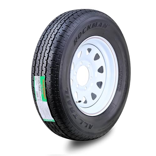 ROCKMAN Trailer Tire Wheel Assembly ST225/75R15 10-Ply E 117M 6 Lug on 5.5 PCD White Spoke Rim