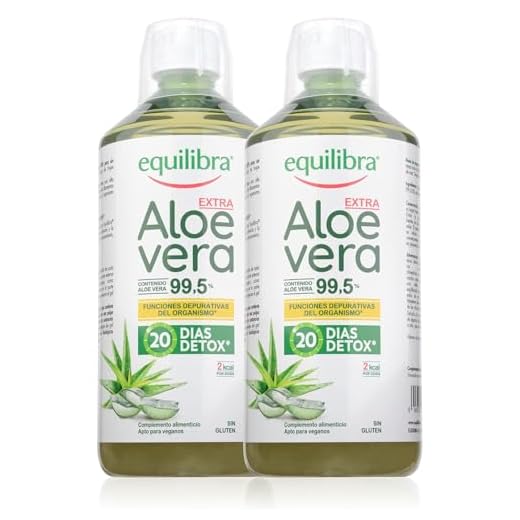 Equilibra Suplementos Dietéticos, Aloe Vera Extra 99,5%, Suplemento de Aloe Vera para Beber Puro o Diluido, Sin Aloína, Detox Pulpa Pura Sin Agua Añadida, Producto Vegano Sin Gluten, 2 Piezas de 1l