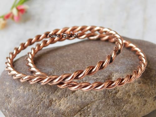 Pure Copper Twisted Tensor Bangle Set 2, Solid Copper Bracelets for Men and Women, Handmade Health Jewelry4