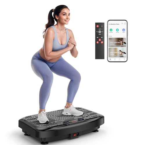 Werara Vibrationsplatte mit App-Steuerung, Fernbedienung & LED, 220kg Belastbarkeit, 199 Stufen Vibration Plate, Rüttelplatte Sport für Zuhause, 200W Motor, Bluetooth & Bänder, Fettverbrennung