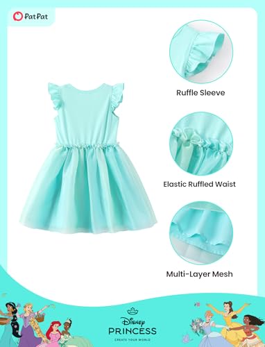 Image of Disney Princess Frozen Elsa Minnie Stitch Toddler Girl Tulle Tutu Dress Ruffle Sleeve Mesh Summer Birthday Party Clothes 2-9Y