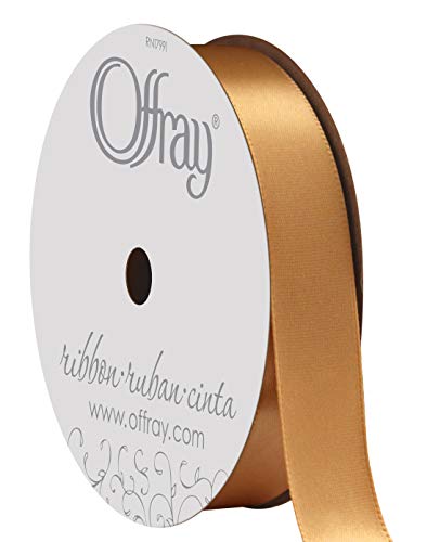 Image of Offray 980613 5 /8 inch Wide Single Face Satin Ribbon, Old Gold Yellow, 6 Yds