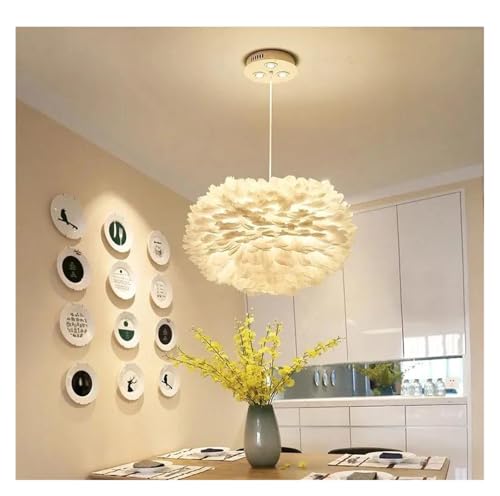 Lustre en plumes moderne LED anti-éblouissement : luminaire doux pour salon fatigué