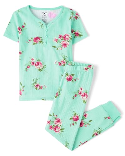 The Children's Place Girls' 100% Cotton Short Sleeve Top and Pants,2 Piece Pajama Set