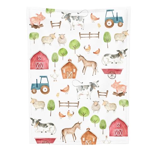Image of Farm Animal Baby Blanket, Soft Flannel Farm Newborn Blanket, Cozy Unisex for Boys & Girls, Lightweight Stroller & Crib Blanket 30x40 Cows, Pigs, Horses, Barns