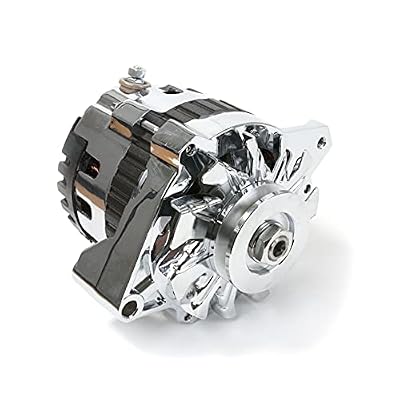 Speedway Motors GM CS-130 Style 220 Amp Alternator with V-Belt Pulley, Internally Regulated One-Wire Design for 1985-1993 GM Vehicles, High Output Chrome Finish for Hot Rods